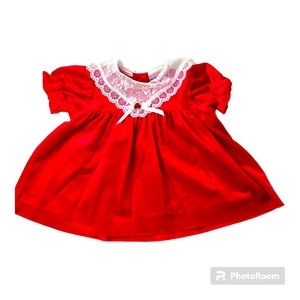 VTG NY KIDS RED RUFFLE LACE GIRLS DRESS SIZE 18M